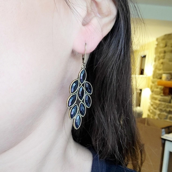 Pair of Gem Leaf Drop Earrings - Picture 7 of 8